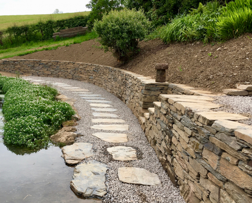 Dry-stone retaining wall & natural stepping stone path South Hams, Devon